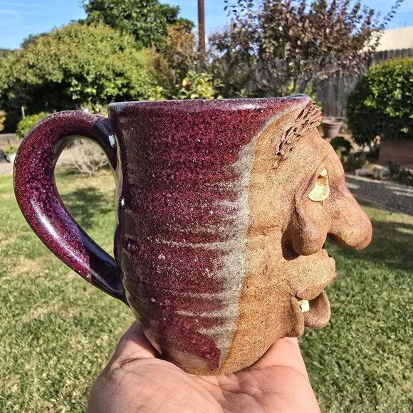 Handcrafted Ceramic Face Mug - Purple Signed Rogers - Picture 2 of 8